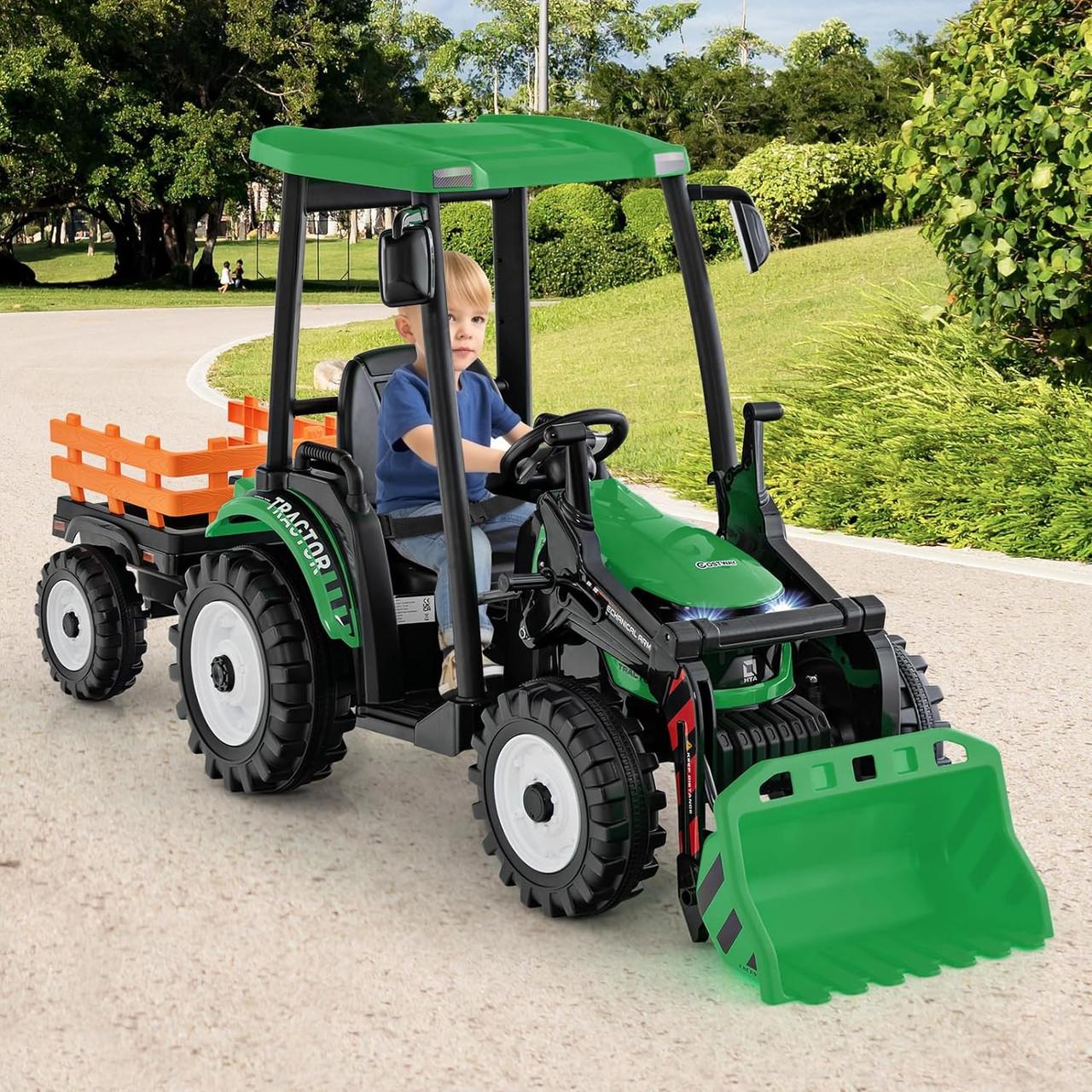 12 Volt Tractor and Trailer with Roof & Front Loader